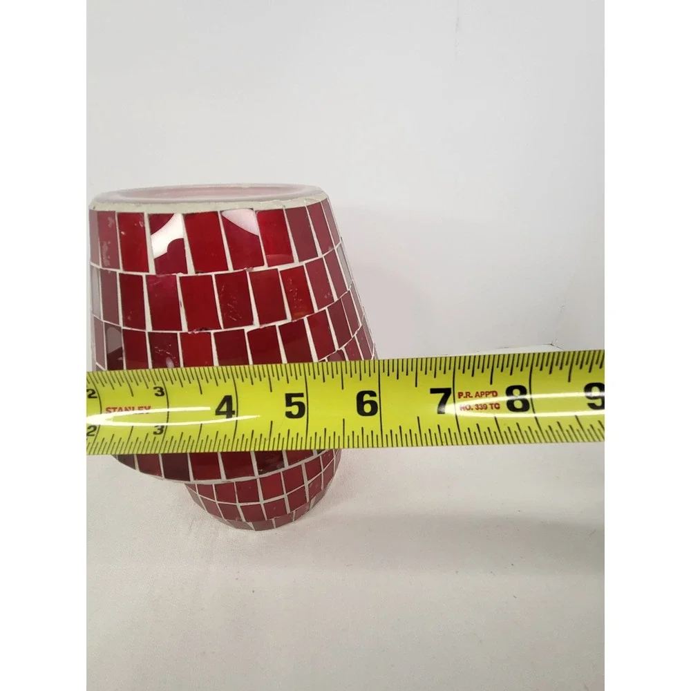 Red Mosaic Glass Mushroom Votive Candle Holder Two Piece Stained Glass Decor